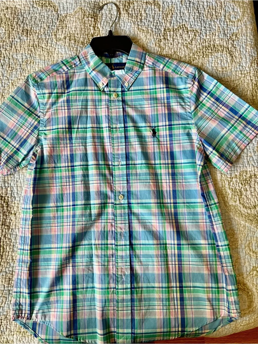 Ralph Lauren Pastel Plaid Short Sleeve Button-Down Shirt